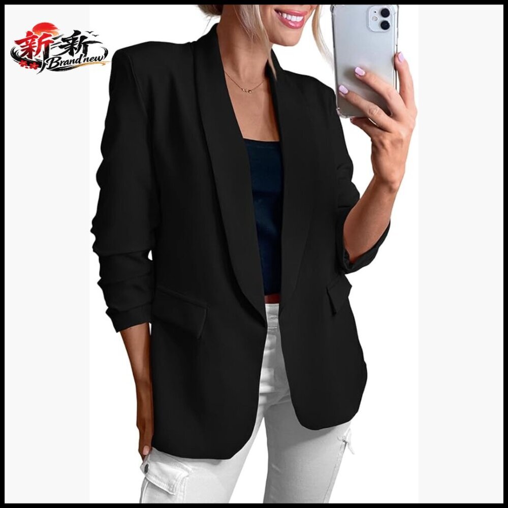 Lightweight Polyester Blazer with Shawl Collar and Pockets for Business Casual